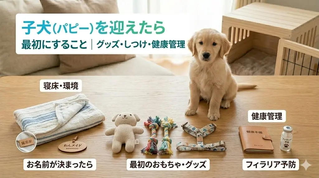 子犬(パピー)を迎えたら最初にすること | グッズ・しつけ・健康管理|はじめての子犬育て完全ガイド