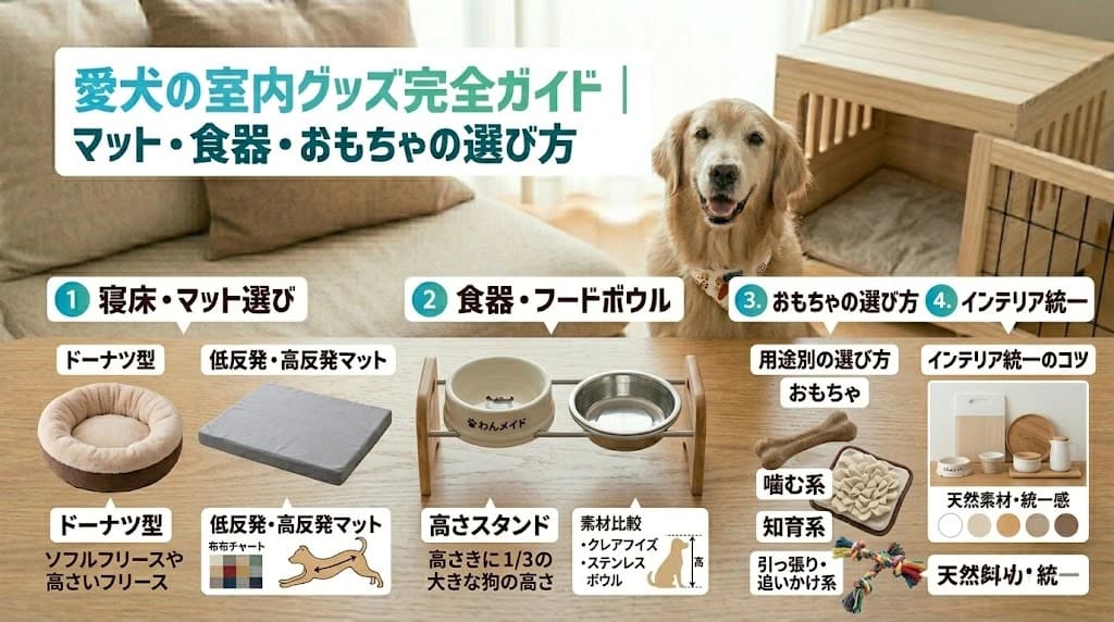 愛犬の室内グッズ完全ガイド | マット・食器・おもちゃの選び方|寝床からインテリアまで