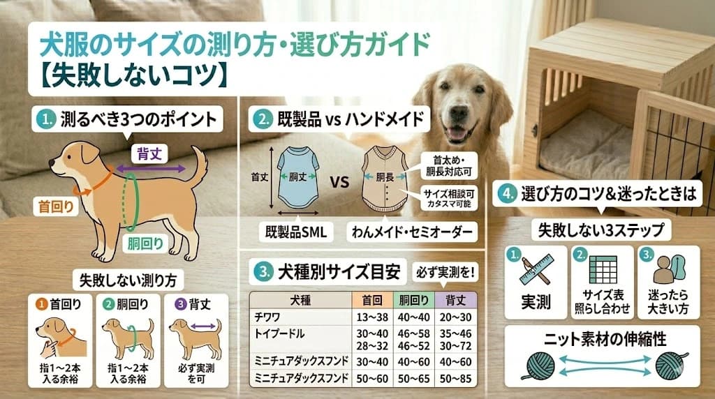 【失敗しないコツ】犬服のサイズの測り方・選び方ガイド | 3つの採寸ポイントと犬種別サイズ目安について