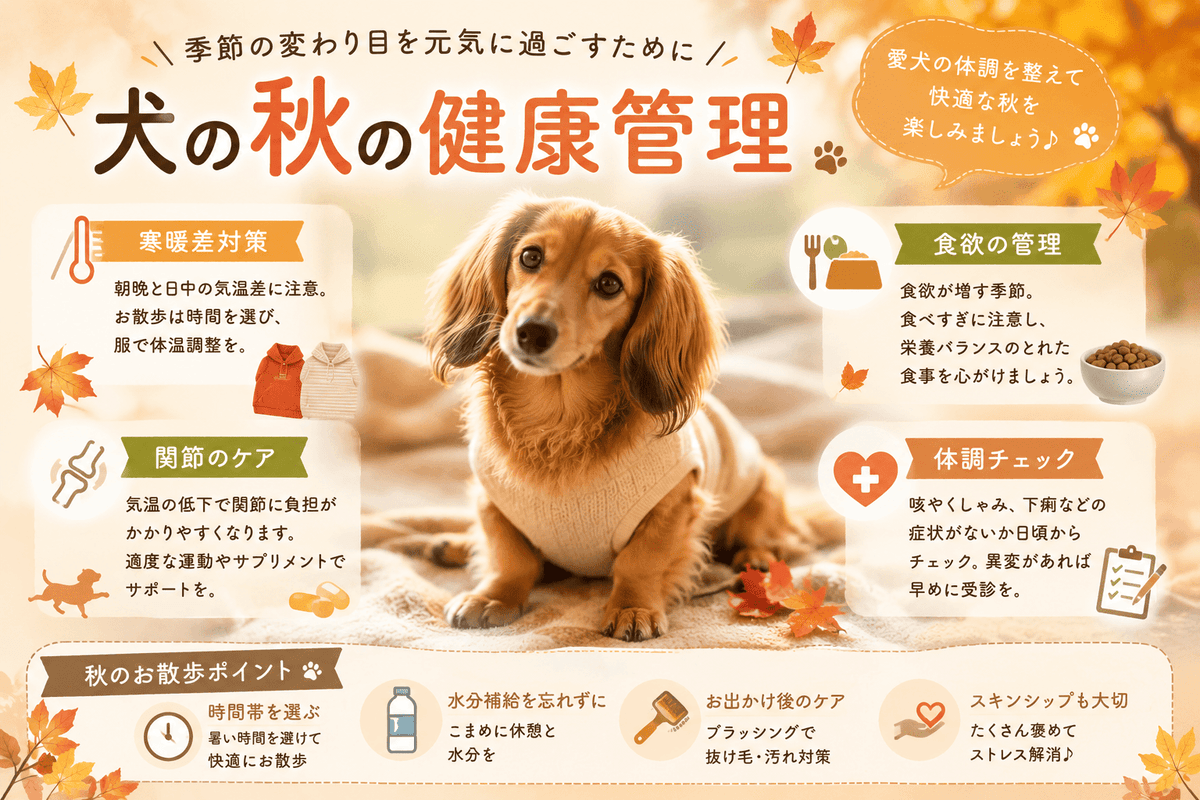 犬の秋の健康管理 | 寒暖差・食欲・関節のケアについて解説します