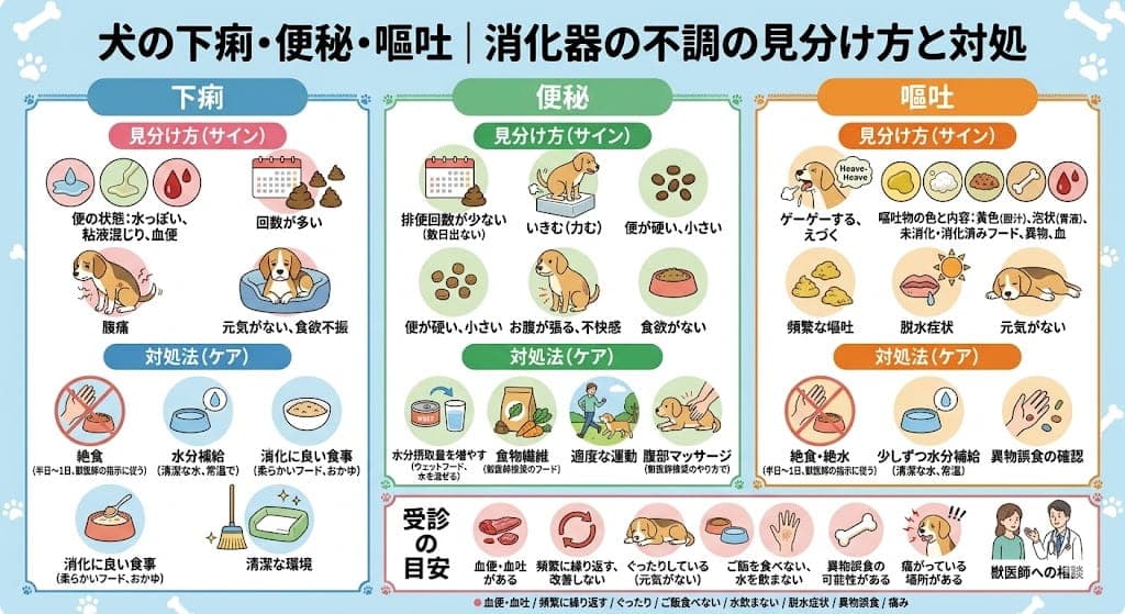 犬の下痢・便秘・嘔吐|消化器の不調の見分け方と対処